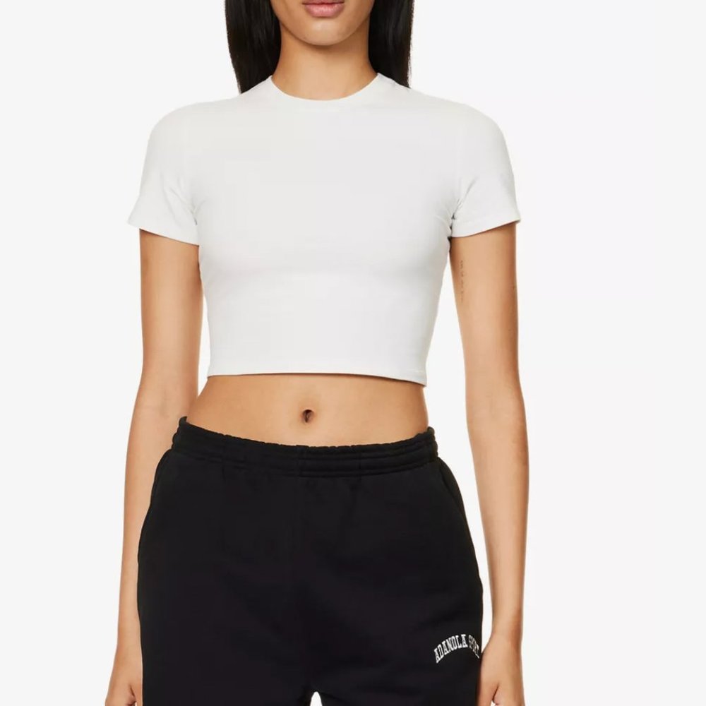ADANOLA Round-neck cropped stretch-cotton T-shirt